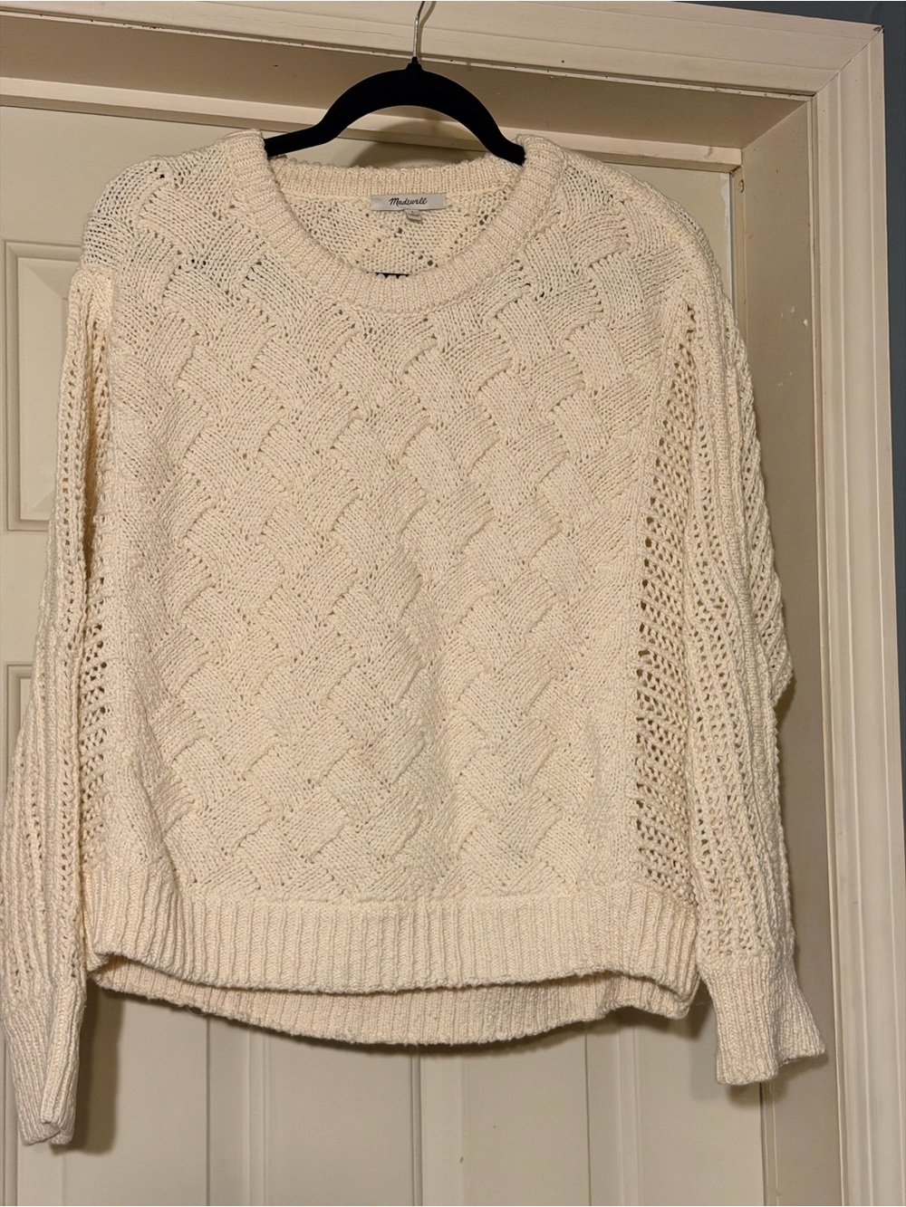 Madewell Cream Cable Knit Scoop-Neck Sweater